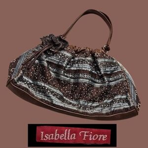👜🌹Isabella Fiore Lightweight Blue & Brown Beaded Boho-style Bag - GPC